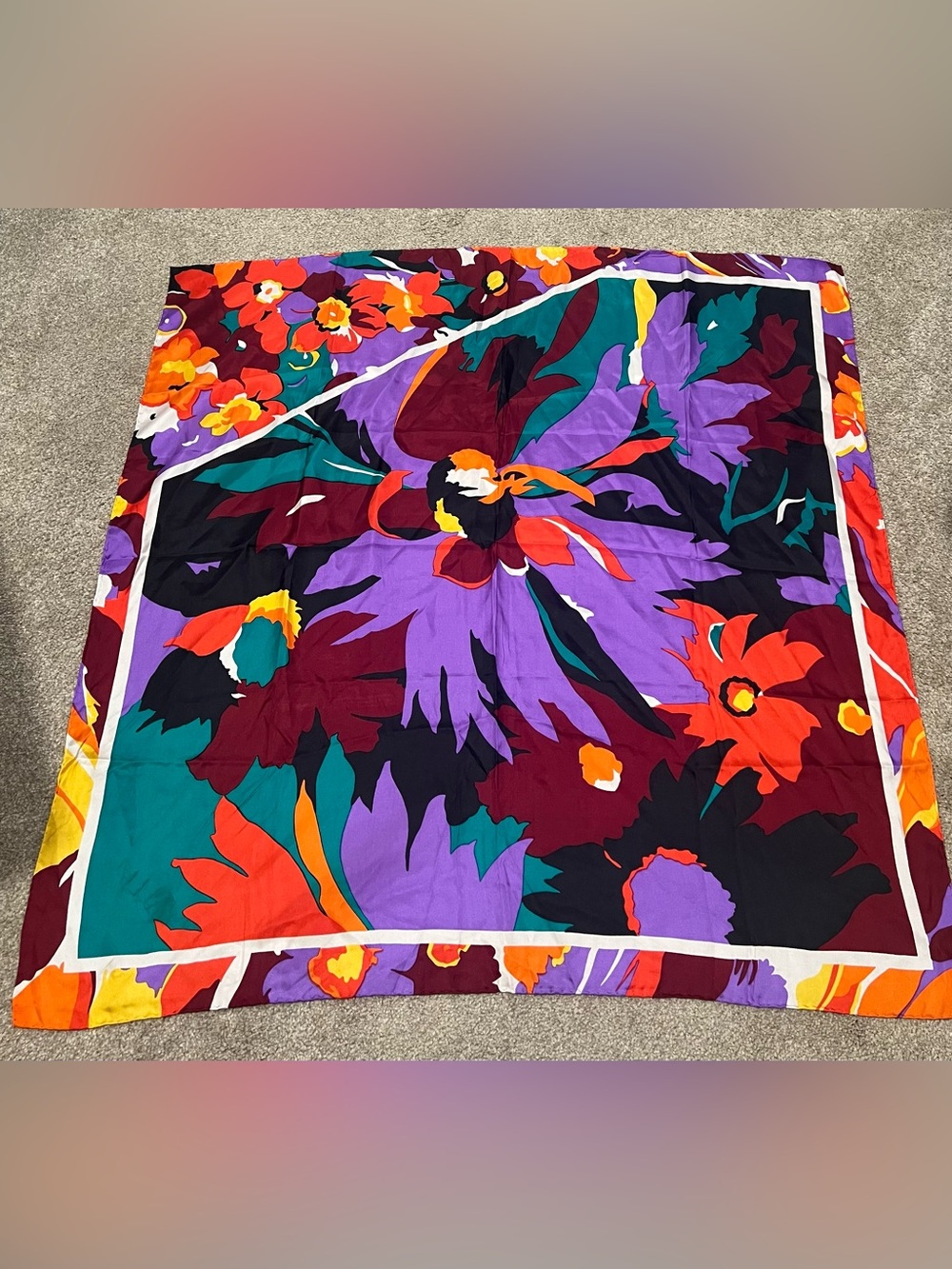Vintage Golden Camel Floral Silk Scarf